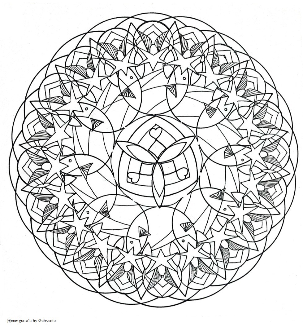 Mandala en blanco y negro de Energía Cala, creado por Gabriela Soto para imprimir y colorear